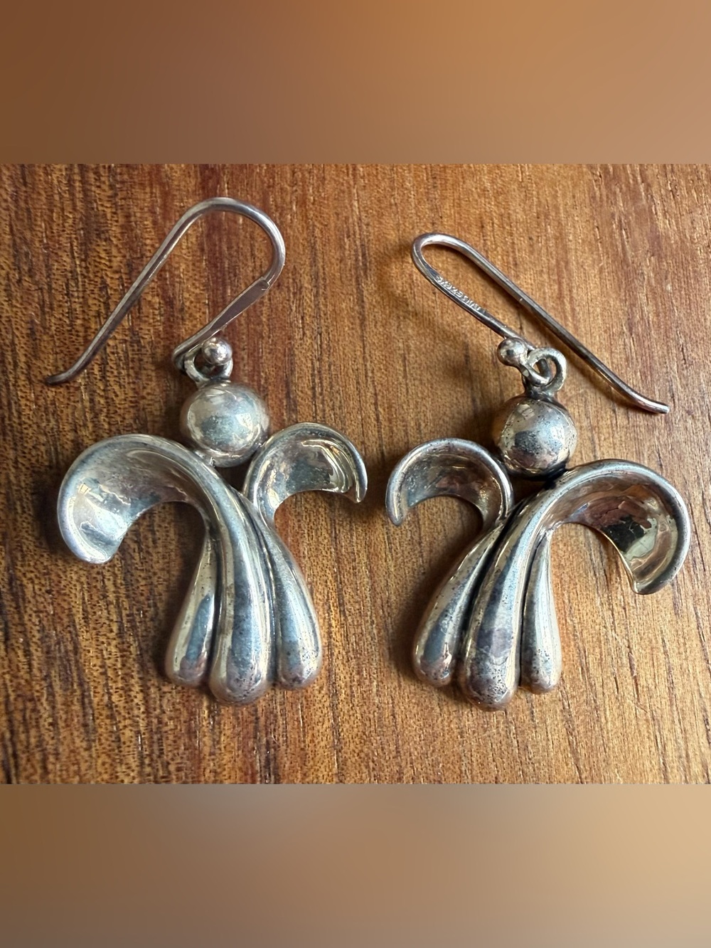 Sally C SX Abstract Angel Sculpted Drop Earrings Sterling Silver 925 Thailand